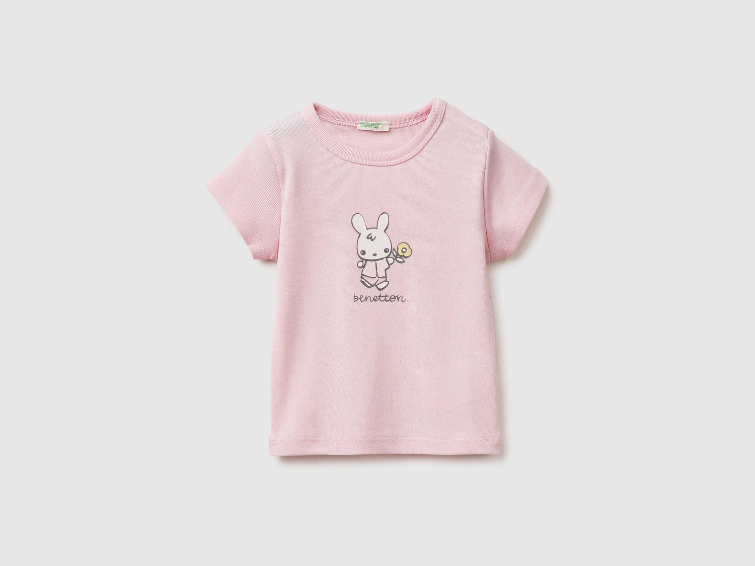 Benetton Pink New Born Logo Print T-Shirt in Organic Cotton SKU: 3I9WA1072_25F Image 01