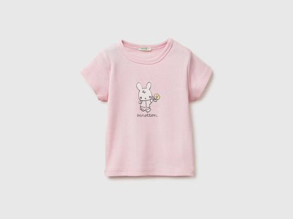 Benetton Pink New Born Logo Print T-Shirt in Organic Cotton SKU: 3I9WA1072_25F Image 01