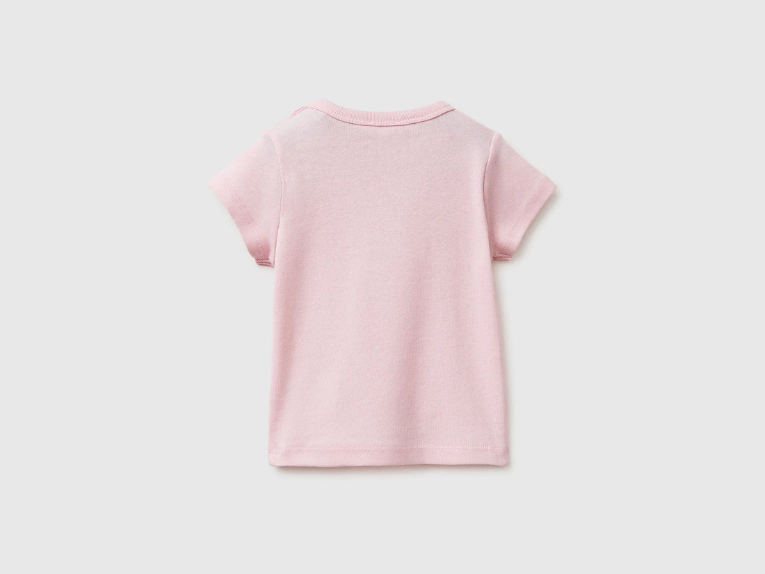 Benetton Pink New Born Logo Print T-Shirt in Organic Cotton SKU: 3I9WA1072_25F Image 02