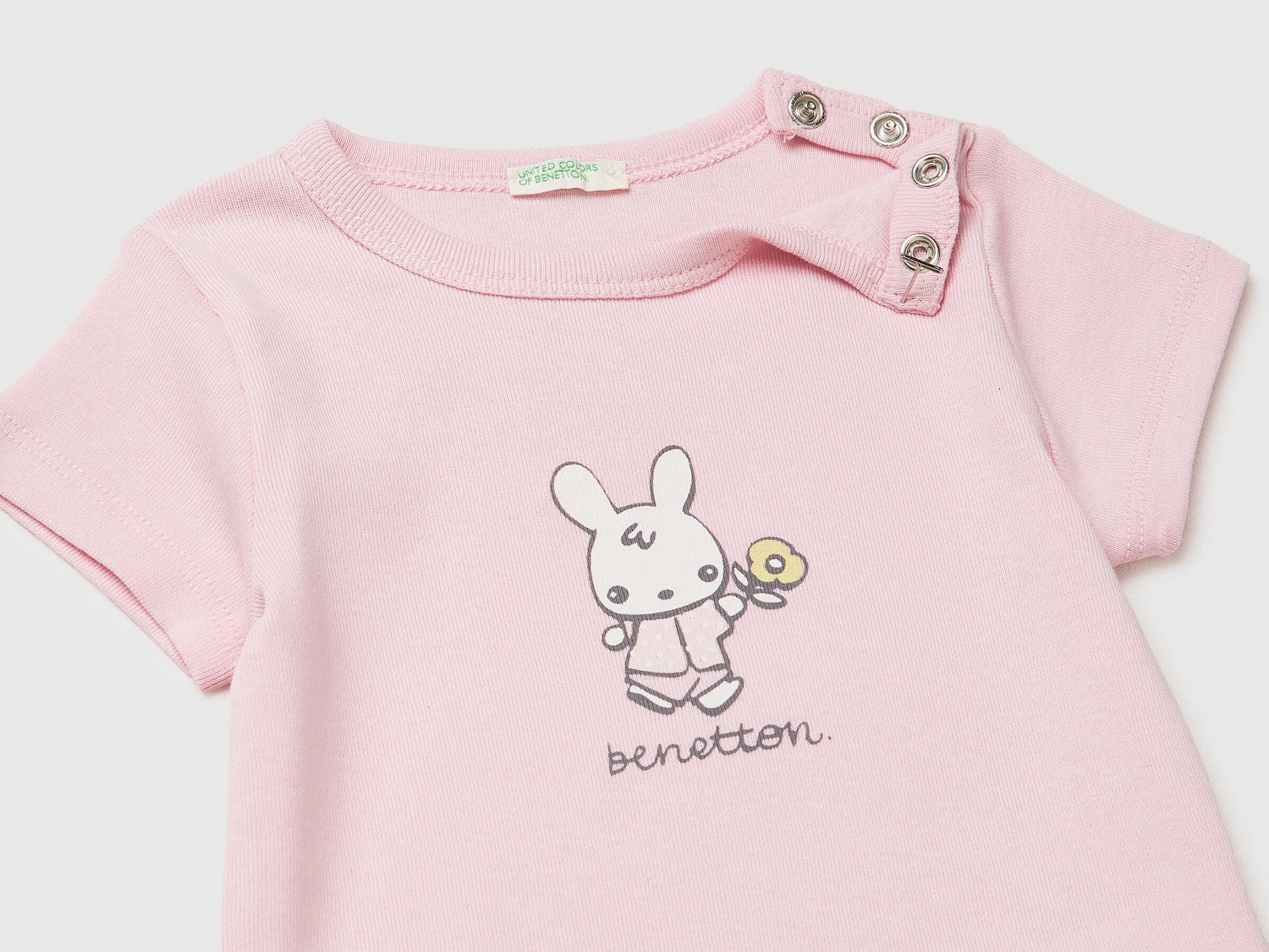 Benetton Pink New Born Logo Print T-Shirt in Organic Cotton SKU: 3I9WA1072_25F Image 03