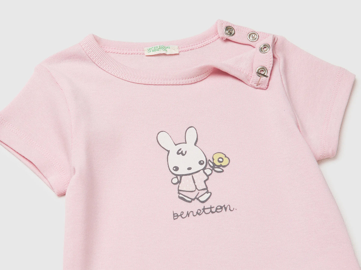 Benetton Pink New Born Logo Print T-Shirt in Organic Cotton SKU: 3I9WA1072_25F Image 03