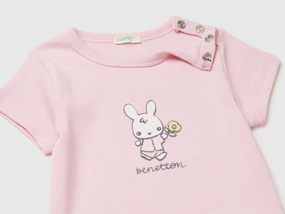 Benetton Pink New Born Logo Print T-Shirt in Organic Cotton SKU: 3I9WA1072_25F Image 03
