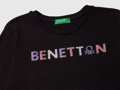 Benetton_Black_Long Sleeve T-Shirt with Glitter Print_3I9WC10JR_100_03
