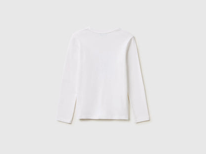 Benetton White Girls T-Shirt with Glittery Logo in Organic Cotton SKU: 3I9WC10S7_101 Image 02