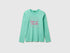 Benetton Aqua Girls T-Shirt with Glittery Logo in Organic Cotton SKU: 3I9WC10S7_13D Image 01