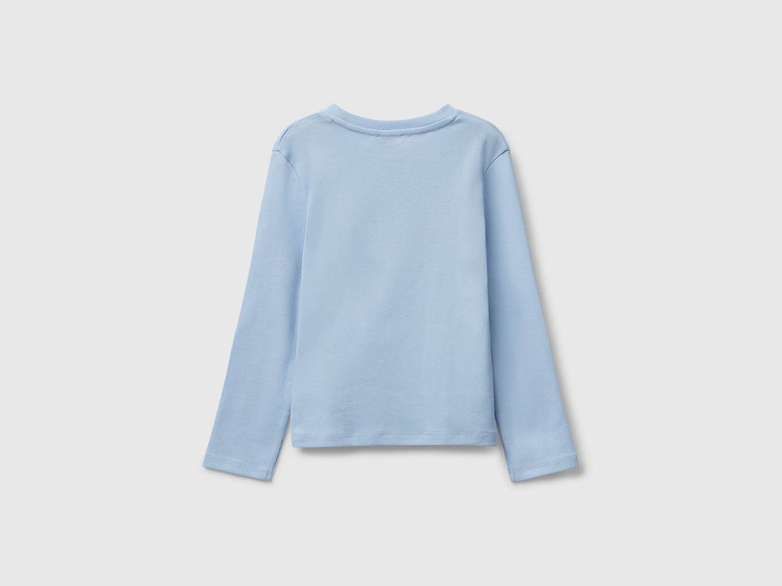 Benetton_Light Blue_T-Shirt with Glittery Logo in Cotton_3I9WG10JS_11Y_02