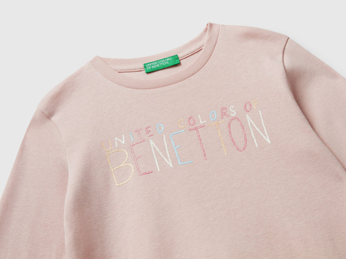 Benetton_Soft Pink_T-Shirt with Glittery Logo in Cotton_3I9WG10JS_12U_03