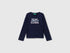 Benetton_Dark Blue_T-Shirt with Glittery Logo in Cotton_3I9WG10JS_252_01