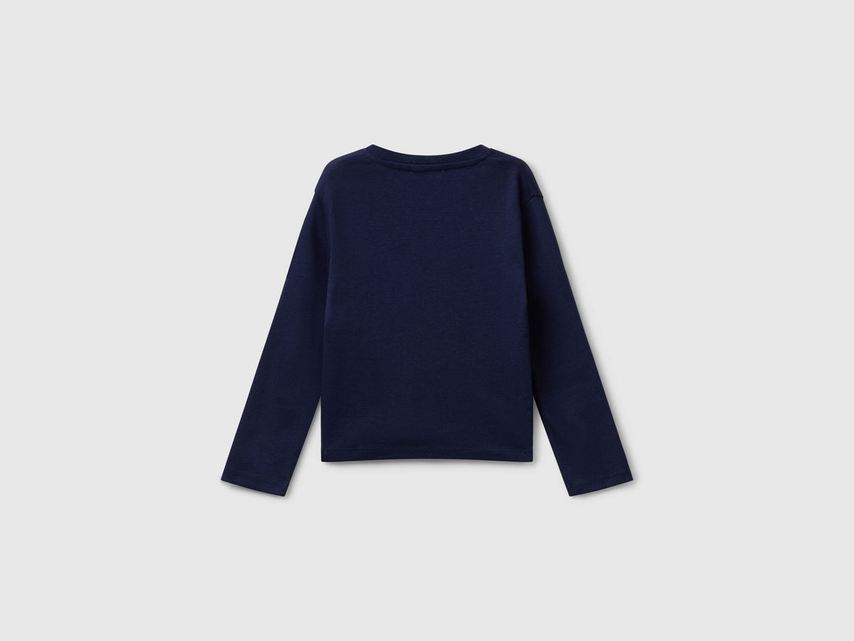 Benetton_Dark Blue_T-Shirt with Glittery Logo in Cotton_3I9WG10JS_252_02