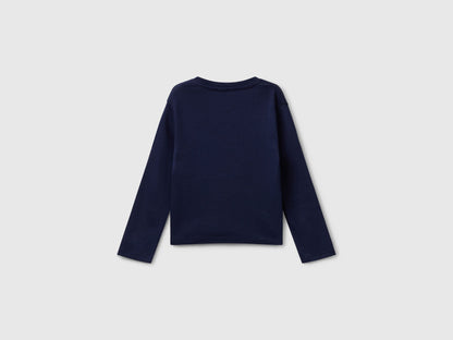 Benetton_Dark Blue_T-Shirt with Glittery Logo in Cotton_3I9WG10JS_252_02