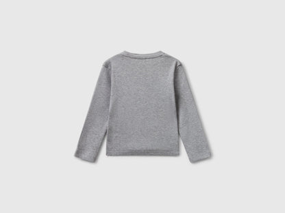Benetton_Light Gray_T-Shirt with Glittery Logo in Cotton_3I9WG10JS_501_02
