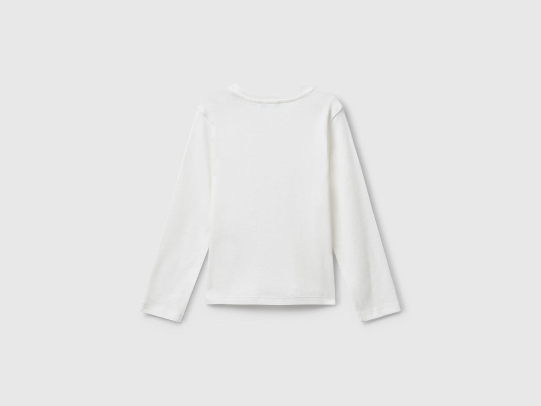 Benetton_White_T-Shirt with Glittery Logo in Cotton_3I9WG10JS_901_02