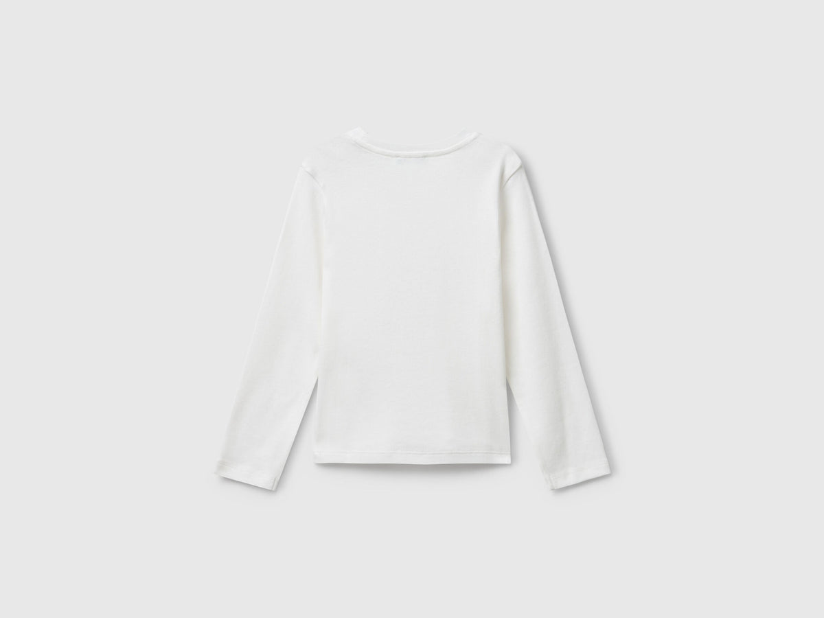 Benetton_White_T-Shirt with Glittery Logo in Cotton_3I9WG10JS_901_02