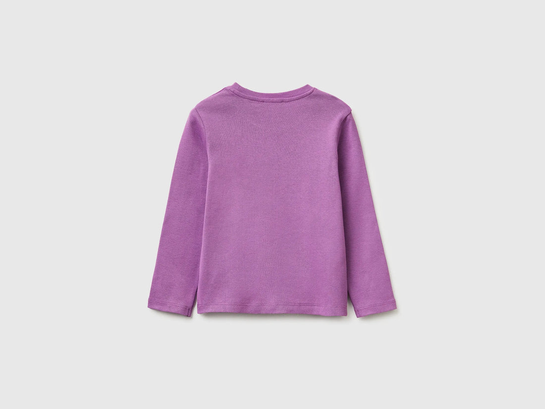 Benetton Purple Girls T-Shirt in Organic Cotton with Glittery Logo SKU: 3I9WG10LT_03L Image 02