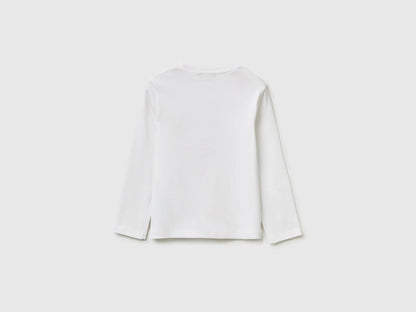 Benetton White Girls T-Shirt in Organic Cotton with Glittery Logo SKU: 3I9WG10LT_101 Image 02