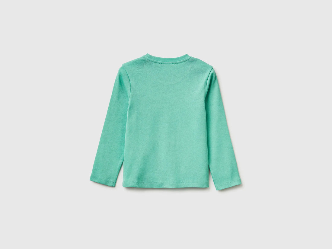 Benetton Aqua Girls T-Shirt in Organic Cotton with Glittery Logo SKU: 3I9WG10LT_13D Image 02