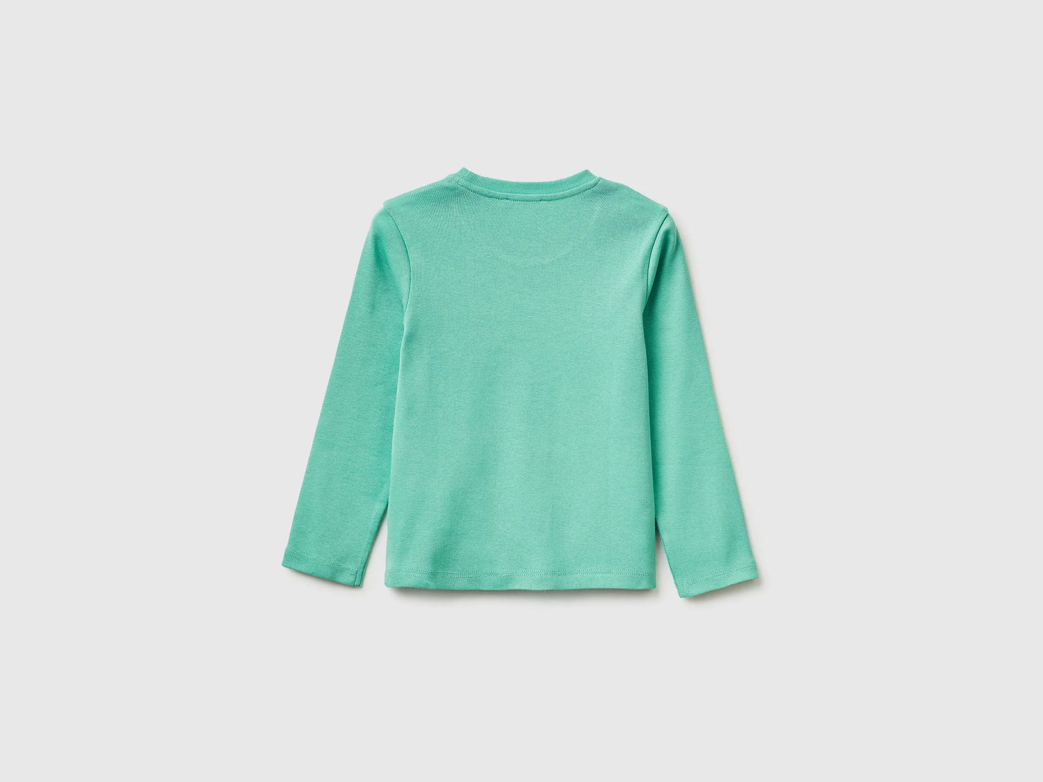 Benetton Aqua Girls T-Shirt in Organic Cotton with Glittery Logo SKU: 3I9WG10LT_13D Image 02