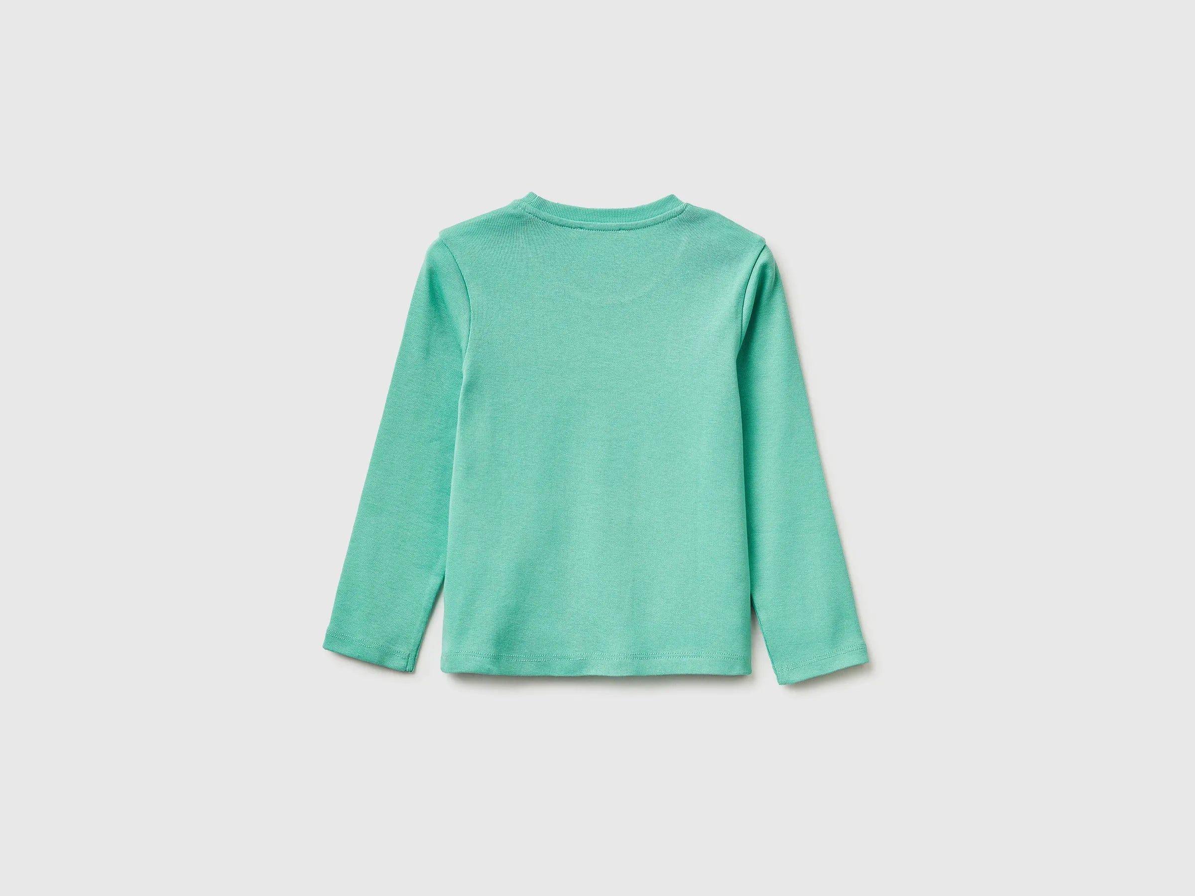 Benetton Aqua Girls T-Shirt in Organic Cotton with Glittery Logo SKU: 3I9WG10LT_13D Image 02