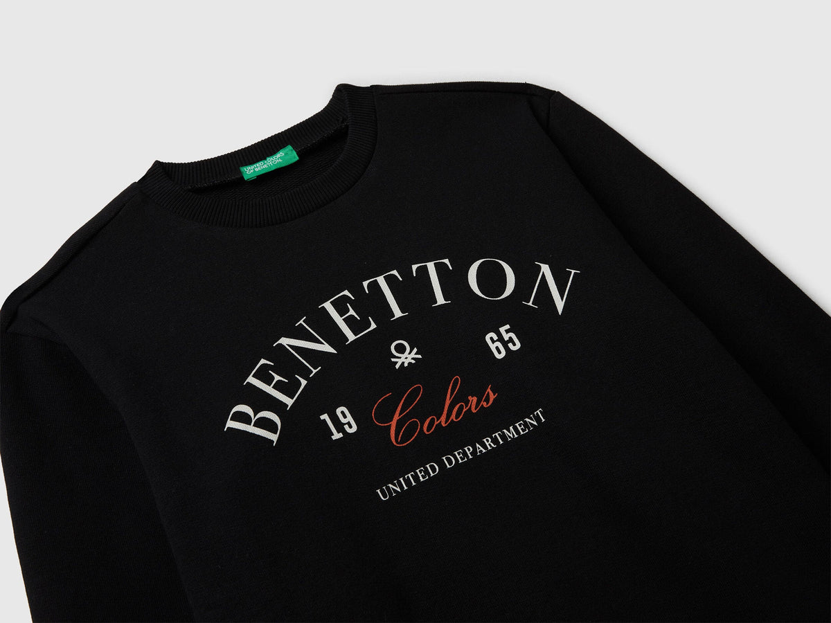 Benetton_Black_Cotton Sweatshirt with Logo_3J68C10PZ_100_03