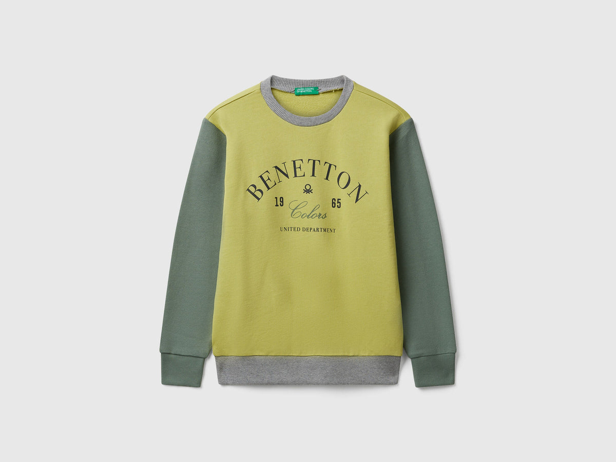 Benetton_Olive Green_Cotton Sweatshirt with Logo_3J68C10PZ_903_01