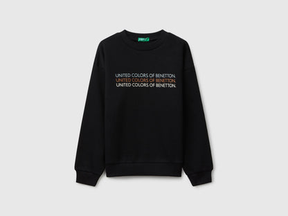 Benetton_Black_Sweatshirt with Glittery Logo Print_3J68C10Q0_100_01