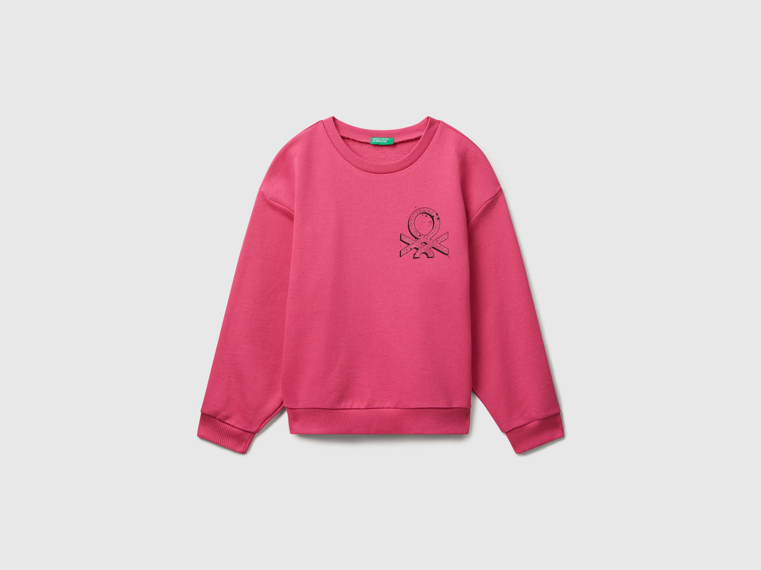 Benetton_Fuchsia_Sweatshirt with Glittery Logo Print_3J68C10Q0_1A2_01