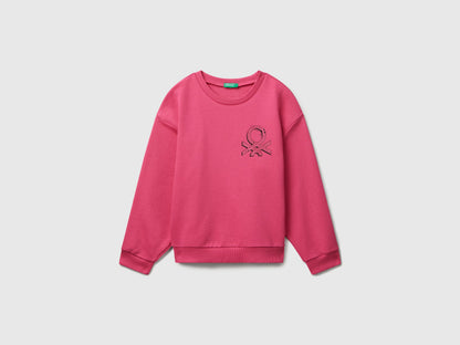 Benetton_Fuchsia_Sweatshirt with Glittery Logo Print_3J68C10Q0_1A2_01