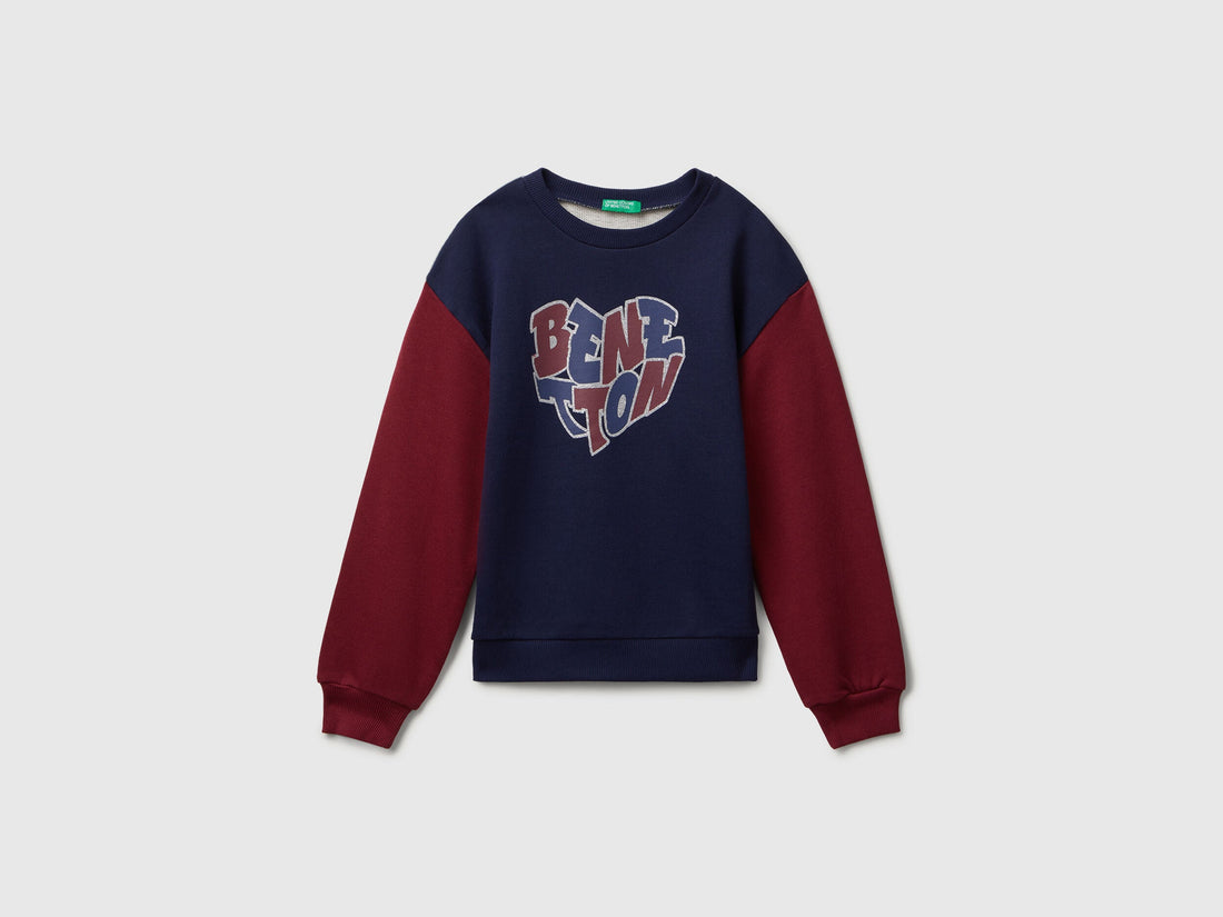 Benetton_Dark Blue_Sweatshirt with Glittery Logo Print_3J68C10Q0_903_01