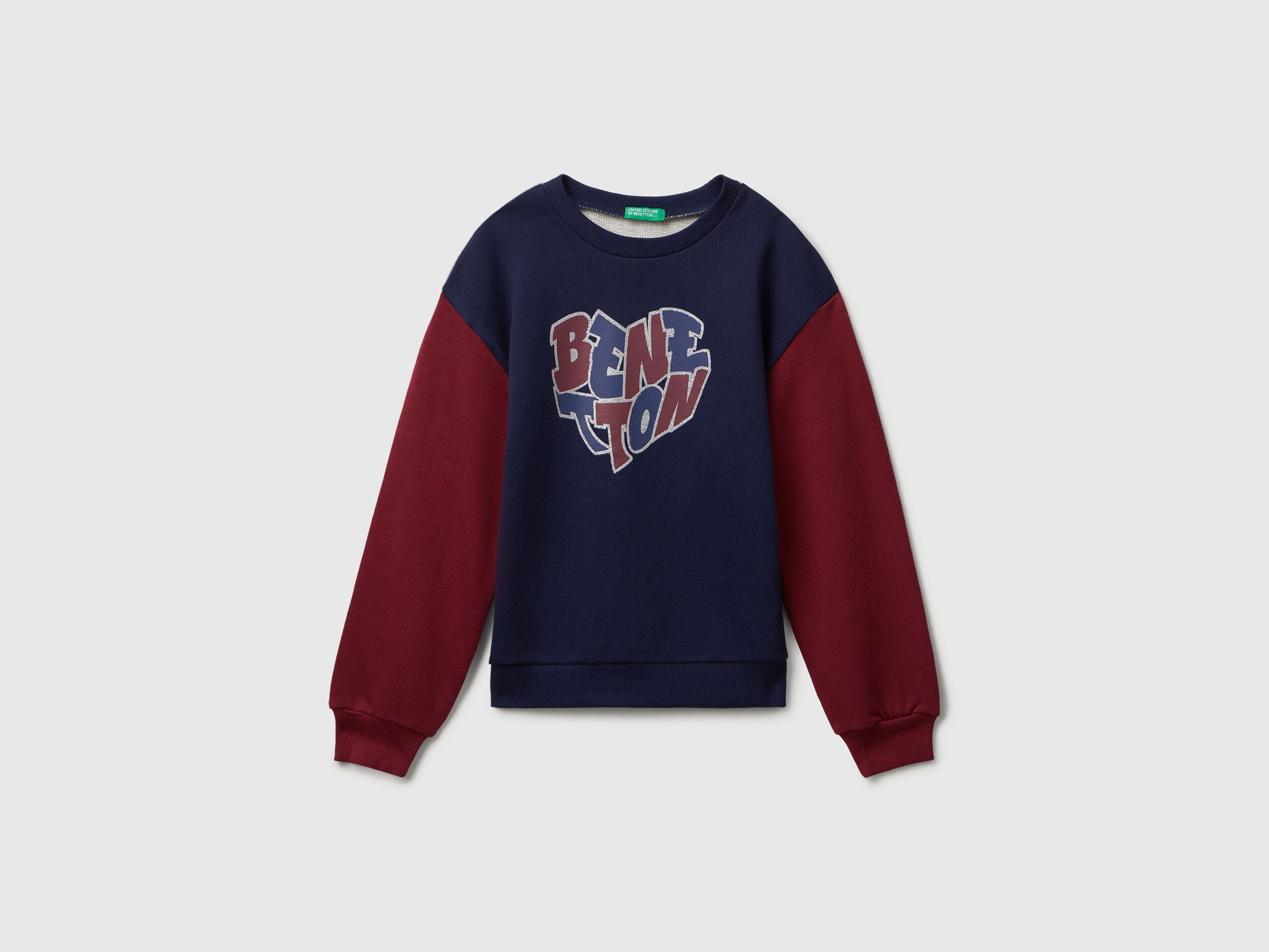 Benetton_Dark Blue_Sweatshirt with Glittery Logo Print_3J68C10Q0_903_01