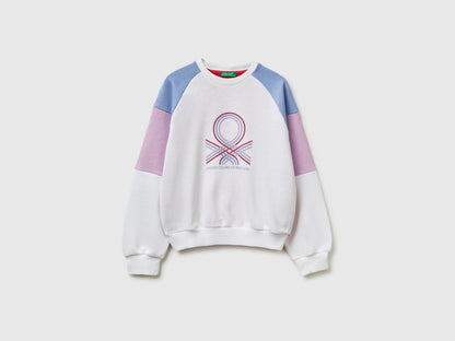 Benetton White Girls Cotton Sweatshirt with Logo SKU: 3J68C10S5_901 Image 01
