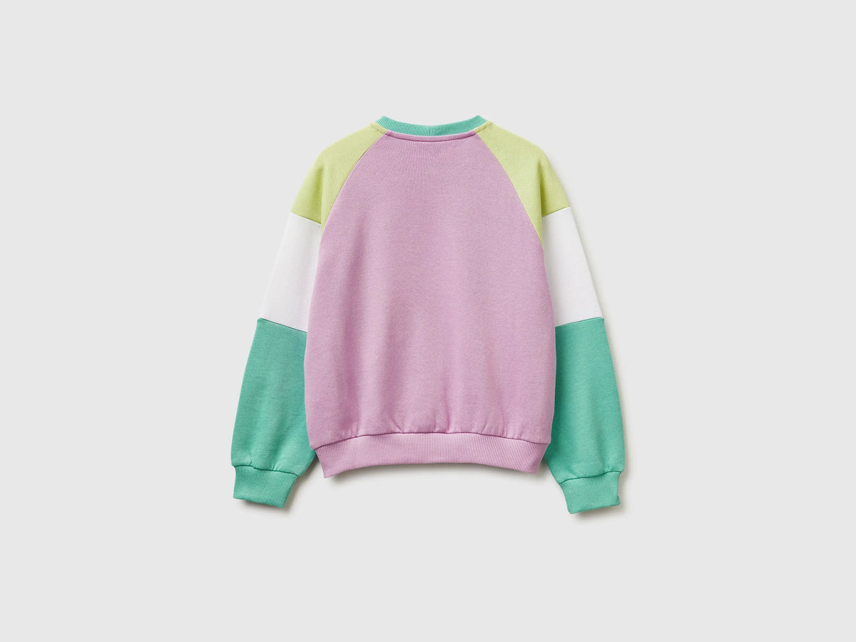 Benetton Aqua Girls Cotton Sweatshirt with Logo SKU: 3J68C10S5_902 Image 02