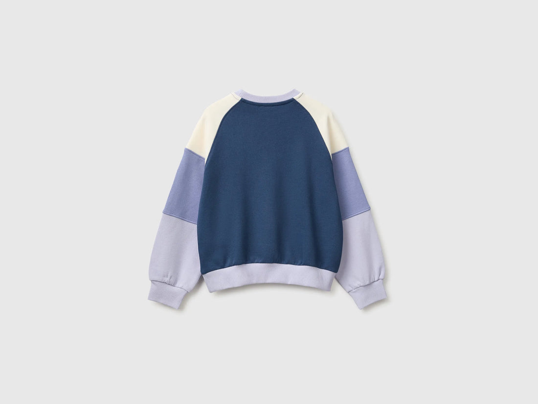 Benetton Lavender Girls Color Block Sweatshirt with Embroidery SKU: 3J68C10U7_904 Image 02