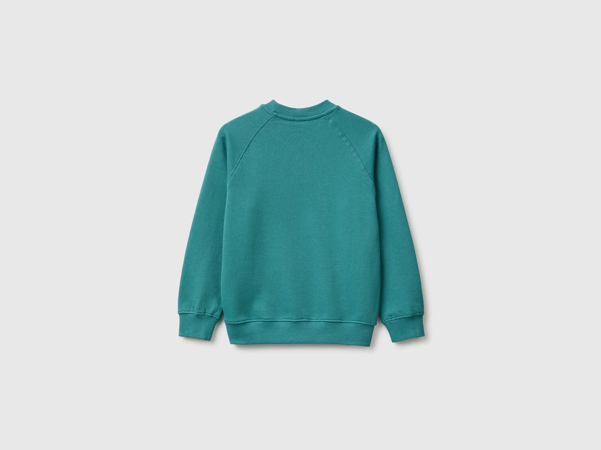 Benetton Dark Green Boys 100% Cotton Closed Sweatshirt SKU: 3J68C10UC_285 Image 02