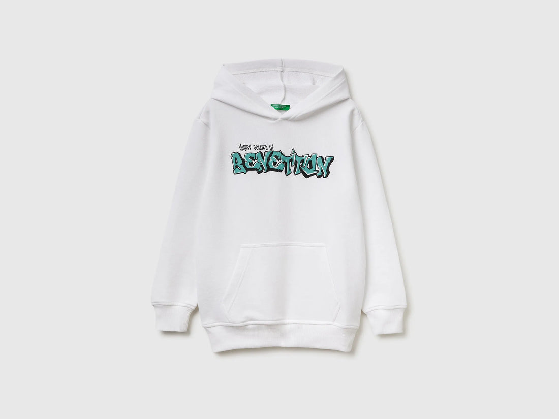 Benetton White Boys Sweatshirt with Logo SKU: 3J68C205K_101 Image 01