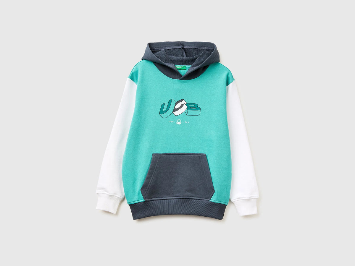 Benetton Aqua Boys Sweatshirt with Logo SKU: 3J68C205K_903 Image 01