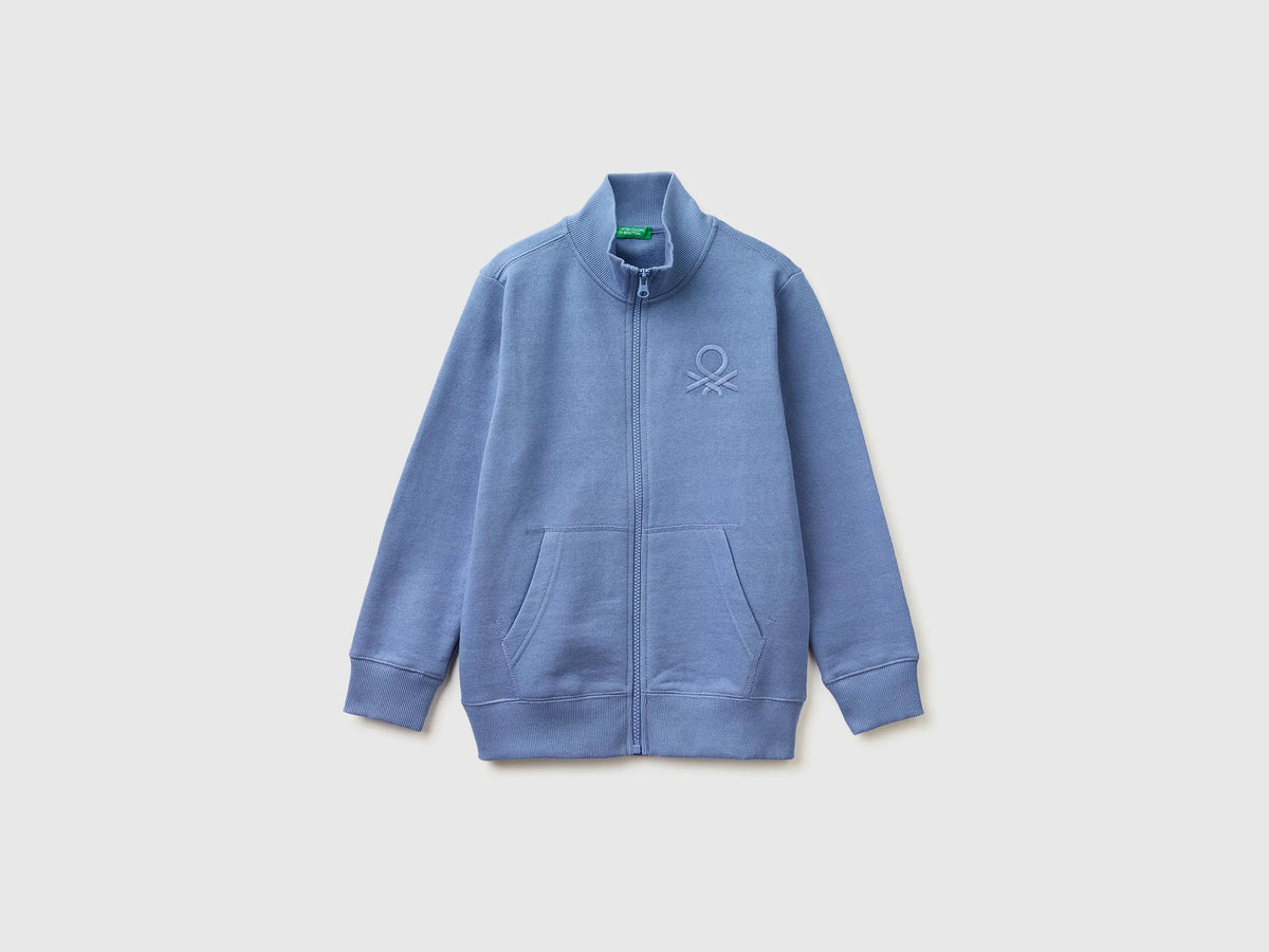 Benetton Air force blue Boys Pure Cotton Zip-Up Sweatshirt SKU: 3J68C501B_05N Image 01