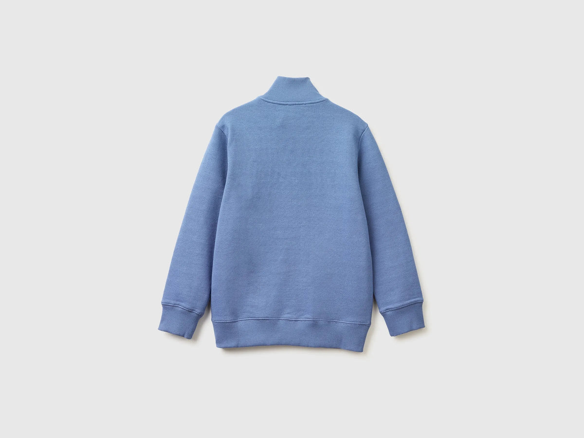 Benetton Air force blue Boys Pure Cotton Zip-Up Sweatshirt SKU: 3J68C501B_05N Image 02