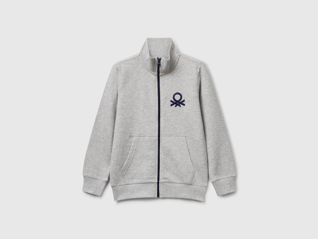Benetton Light gray Boys Pure Cotton Sweatshirt with Zipper SKU: 3J68C501B_501 Image 01