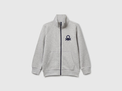Benetton Light gray Boys Pure Cotton Sweatshirt with Zipper SKU: 3J68C501B_501 Image 01