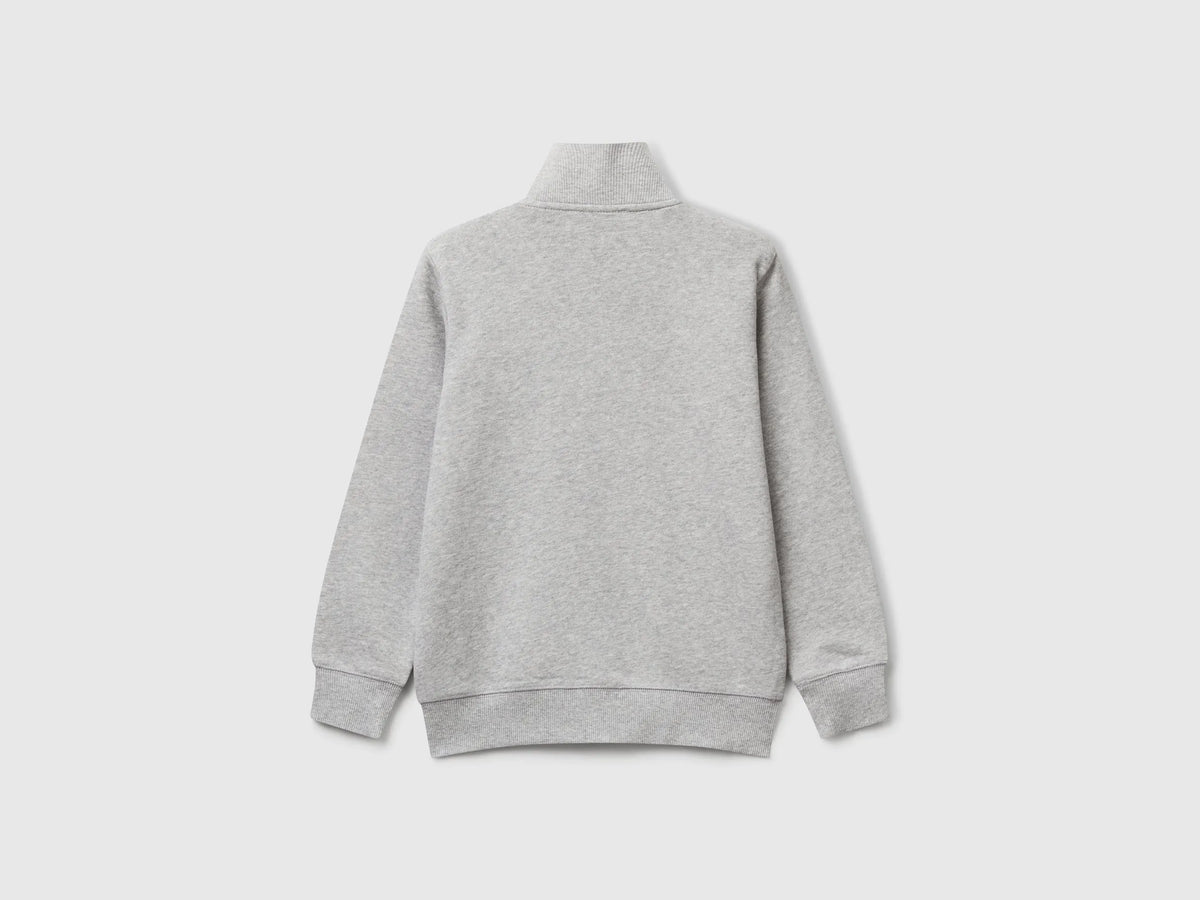 Benetton Light gray Boys Pure Cotton Sweatshirt with Zipper SKU: 3J68C501B_501 Image 02
