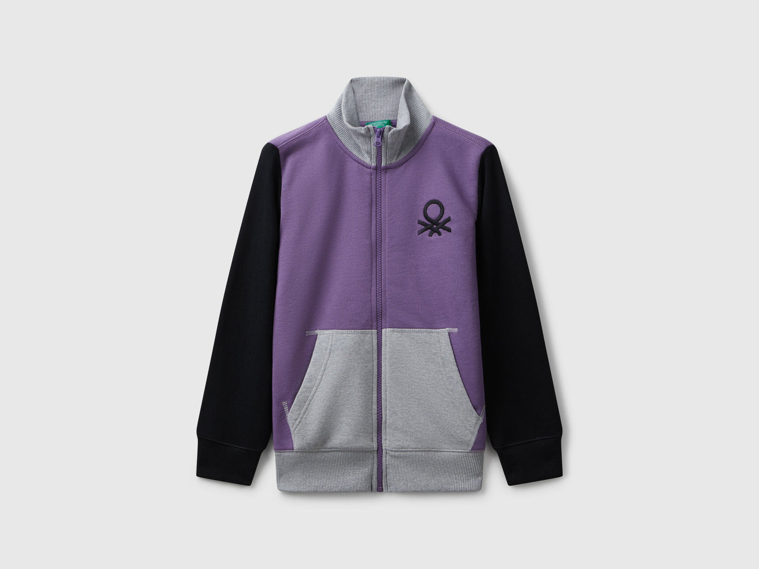 Benetton_Purple_Pure Cotton Sweatshirt with Zipper_3J68C501B_916_01