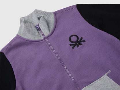 Benetton_Purple_Pure Cotton Sweatshirt with Zipper_3J68C501B_916_03