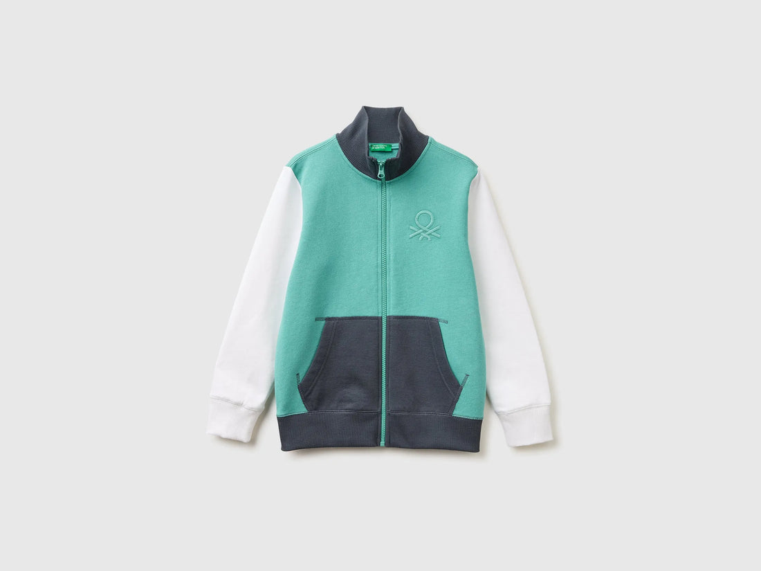 Benetton Light green Boys Pure Cotton Zip-Up Sweatshirt SKU: 3J68C501B_921 Image 01