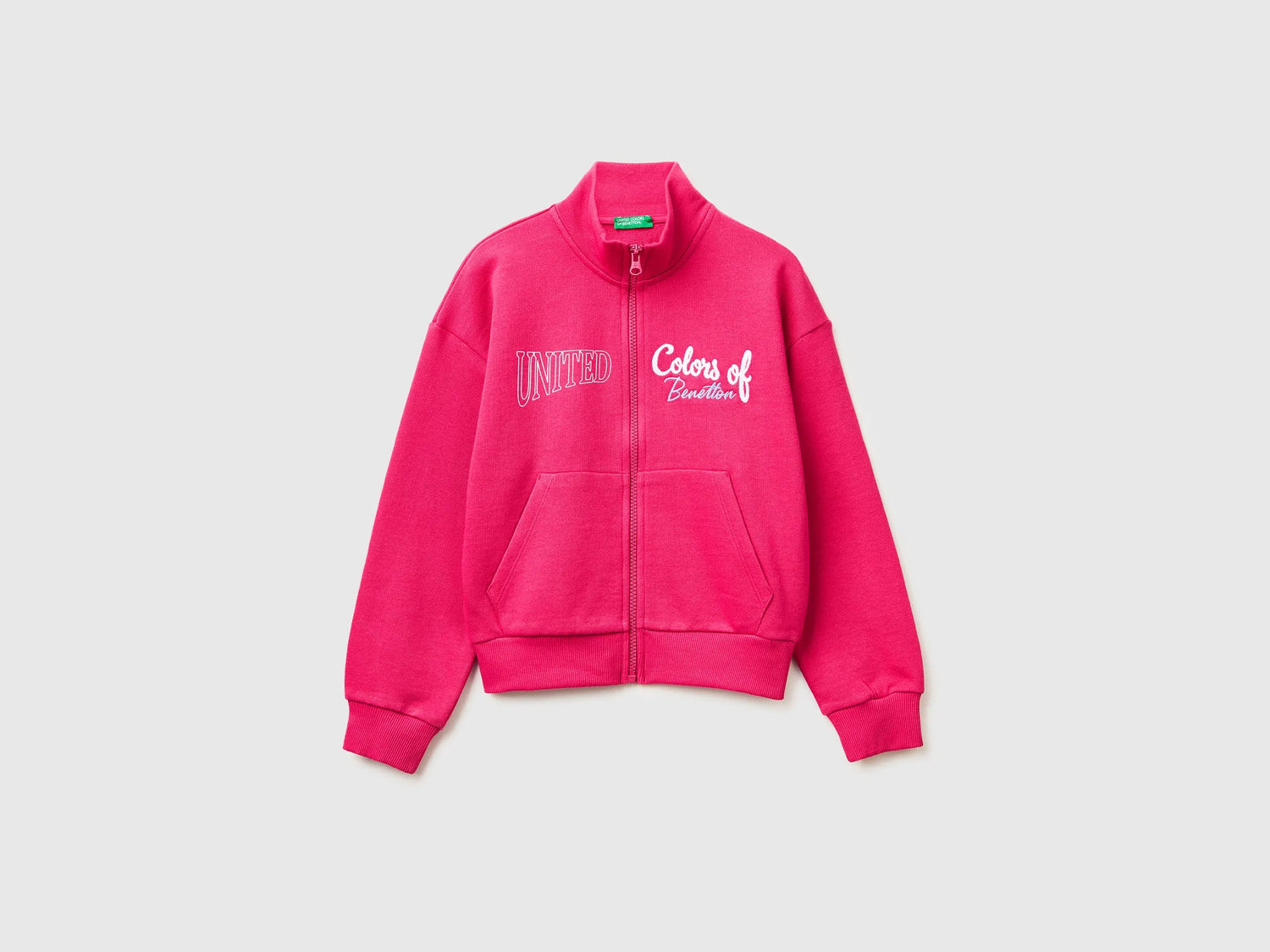 Benetton Fuchsia Girls Zip-Up Sweatshirt with Print SKU: 3J68C505U_12E Image 01
