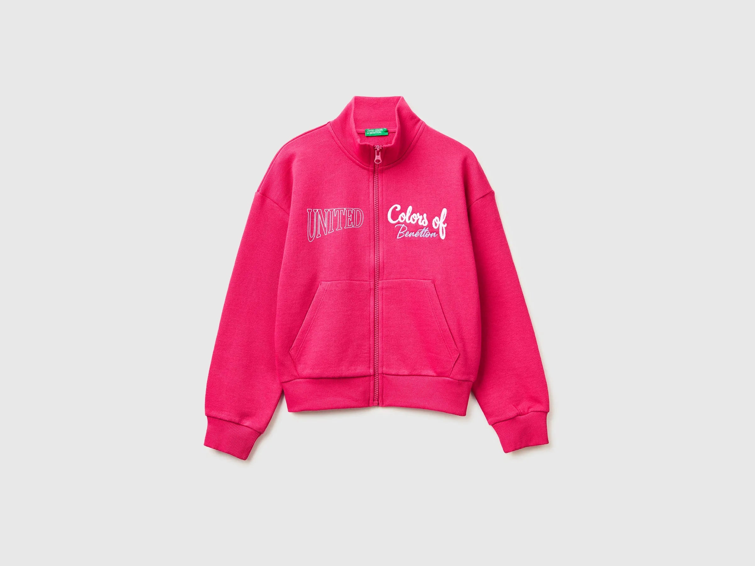 Benetton Fuchsia Girls Zip-Up Sweatshirt with Print SKU: 3J68C505U_12E Image 01