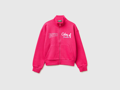 Benetton Fuchsia Girls Zip-Up Sweatshirt with Print SKU: 3J68C505U_12E Image 01