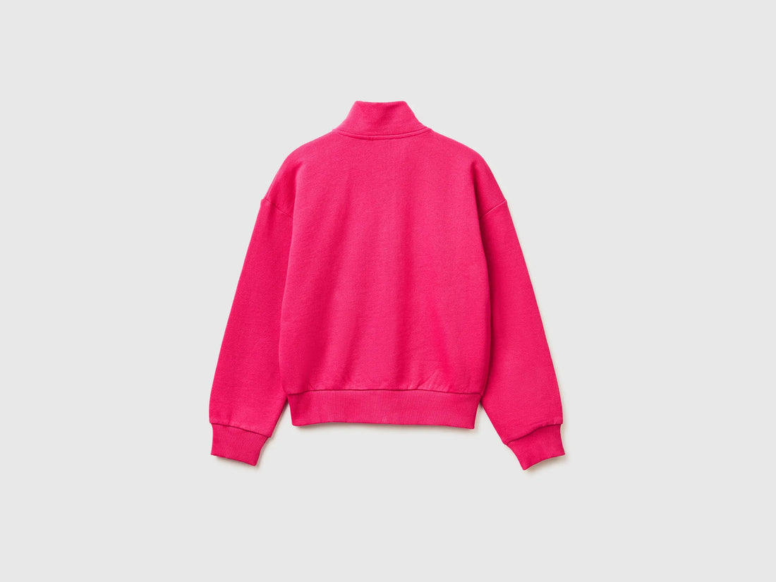 Benetton Fuchsia Girls Zip-Up Sweatshirt with Print SKU: 3J68C505U_12E Image 02