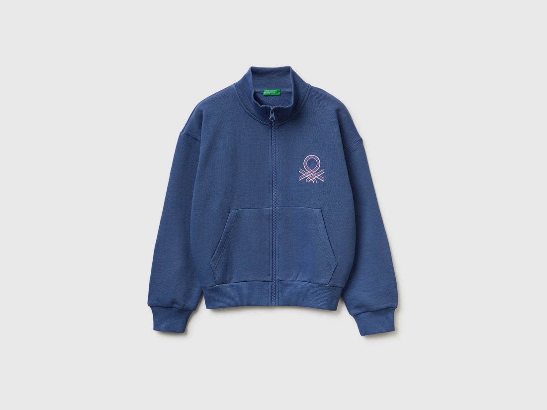 Benetton Violet Girls Zip-Up Sweatshirt with Print SKU: 3J68C505U_2D8 Image 01