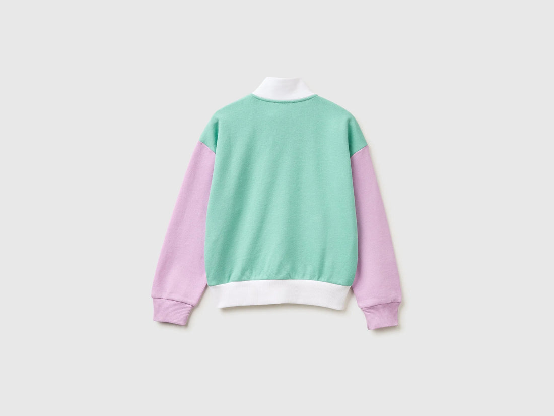 Benetton White Girls Zip-Up Sweatshirt with Print SKU: 3J68C505U_902 Image 02