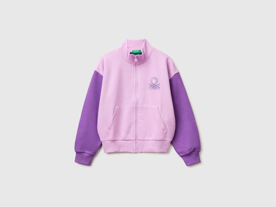 Benetton Pink Girls Zip-Up Sweatshirt with Print SKU: 3J68C505U_903 Image 01